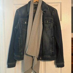 INC International Concepts Blue Jean Jacket with Gray Scarf